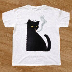 Cool Smoking Black Cat Graphic Tee